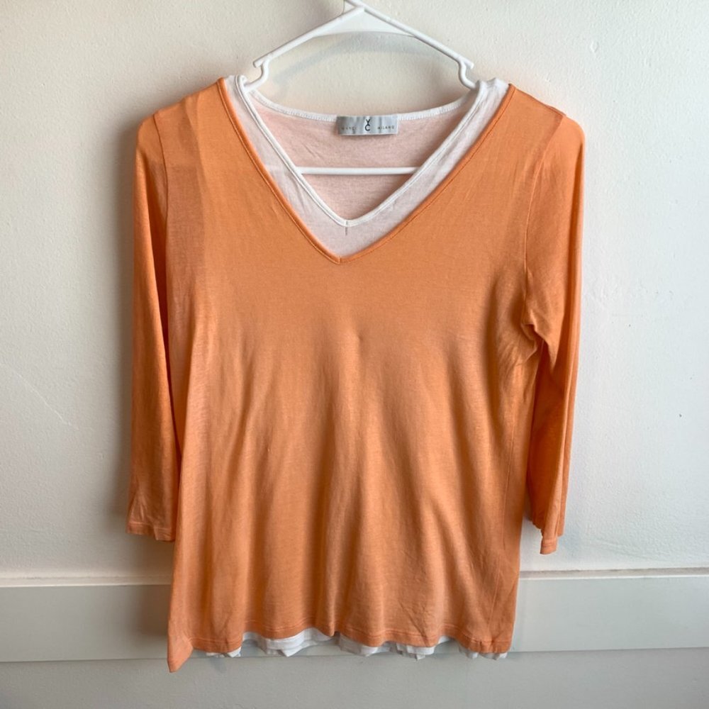 Whyci Milano Orange & White Quarter Sleeve Shirt